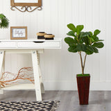 39” Fiddle Leaf Fig Artificial Tree in Bamboo Planter-Parc Decor