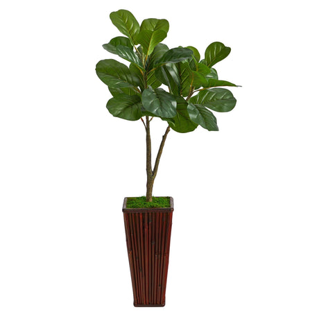 39” Fiddle Leaf Fig Artificial Tree in Bamboo Planter-Parc Decor