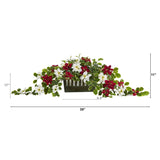 39” Poinsettia and Variegated Holly Artificial Plant in Decorative Planter (Real Touch)-Plant in Planter-Parc Decor