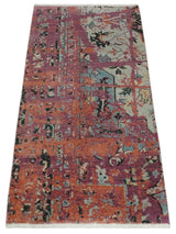 2x4 Hand Knotted Modern Abstract Rust And Purple Wool Rug