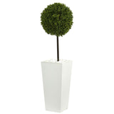 3.5’ Boxwood Ball Topiary Artificial Tree in White Tower Planter (Indoor/Outdoor)-Parc Decor