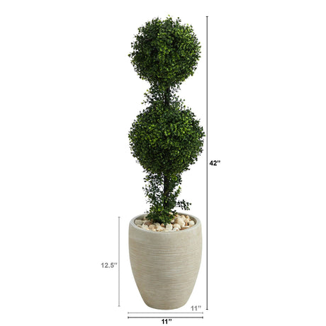 3.5’ Boxwood Double Ball Topiary Artificial Tree in Sand Colored Planter (Indoor/Outdoor)-Parc Decor
