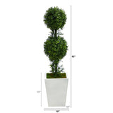 3.5’ Boxwood Double Ball Topiary Artificial Tree in White Metal Planter(Indoor/Outdoor)-Parc Decor