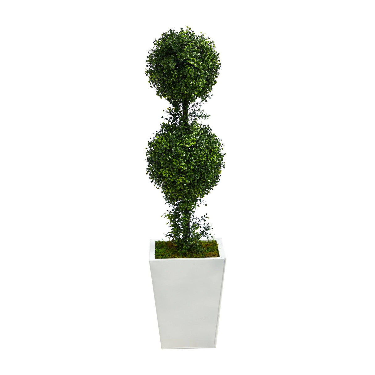 3.5’ Boxwood Double Ball Topiary Artificial Tree in White Metal Planter(Indoor/Outdoor)-Parc Decor