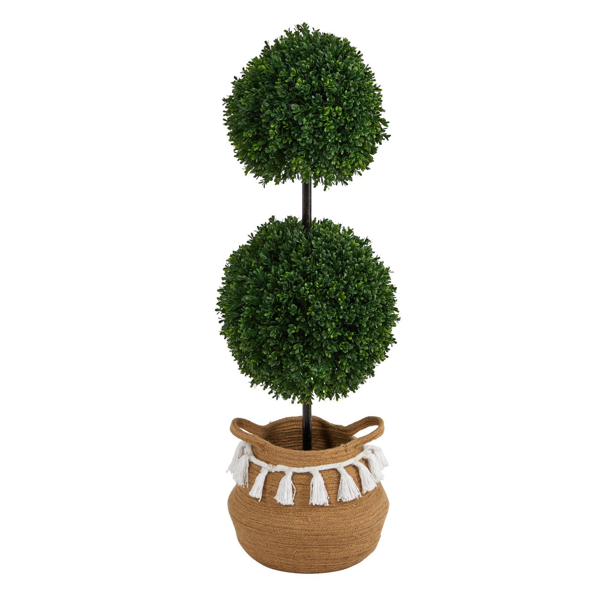 3.5’ Boxwood Double Ball Topiary Tree in Boho Chic Handmade Natural Planter UV Resistant-Parc Decor
