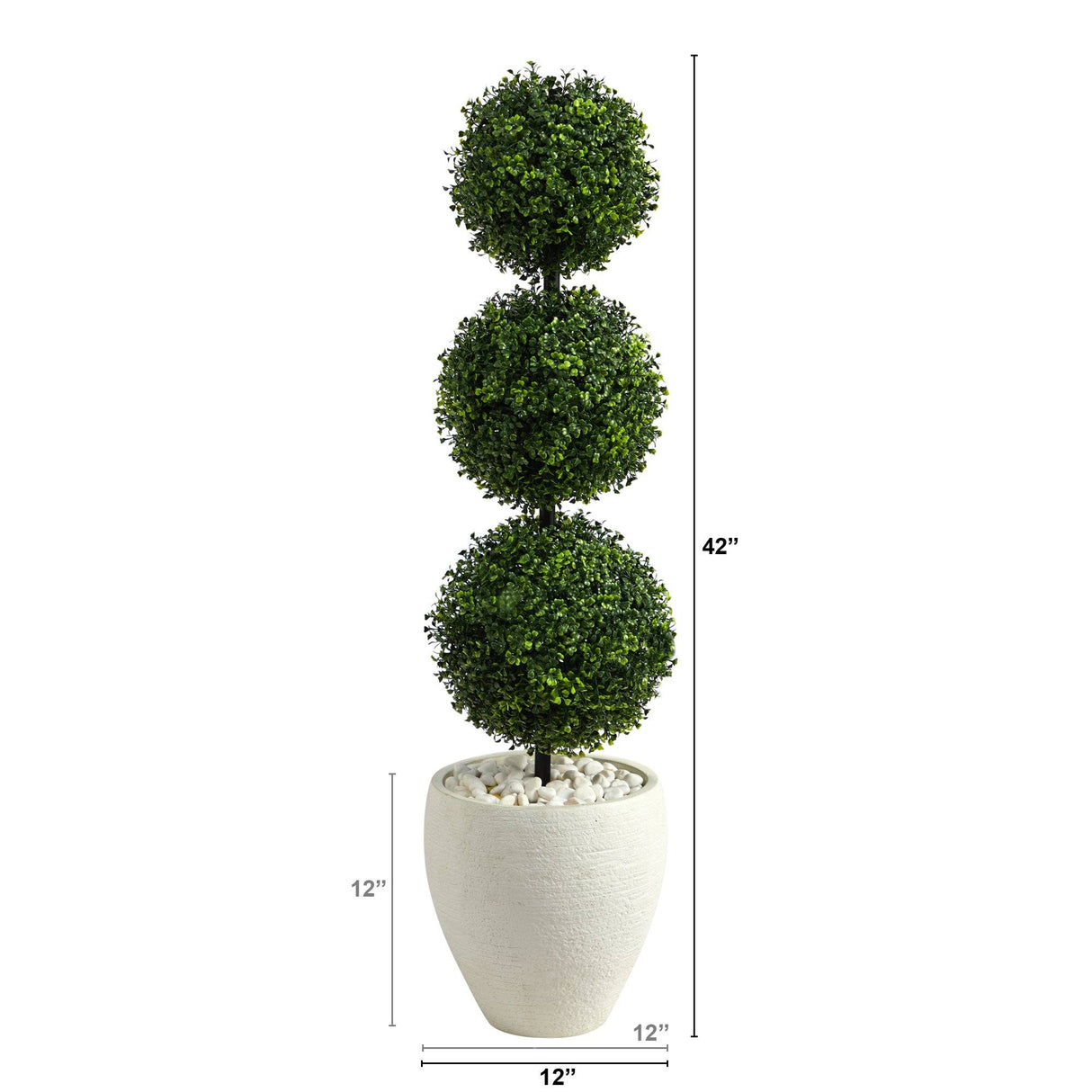 3.5’ Boxwood Triple Ball Topiary Artificial Tree in White Planter (Indoor/Outdoor)-Parc Decor
