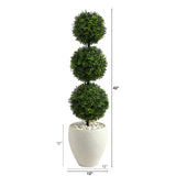3.5’ Boxwood Triple Ball Topiary Artificial Tree in White Planter (Indoor/Outdoor)-Parc Decor