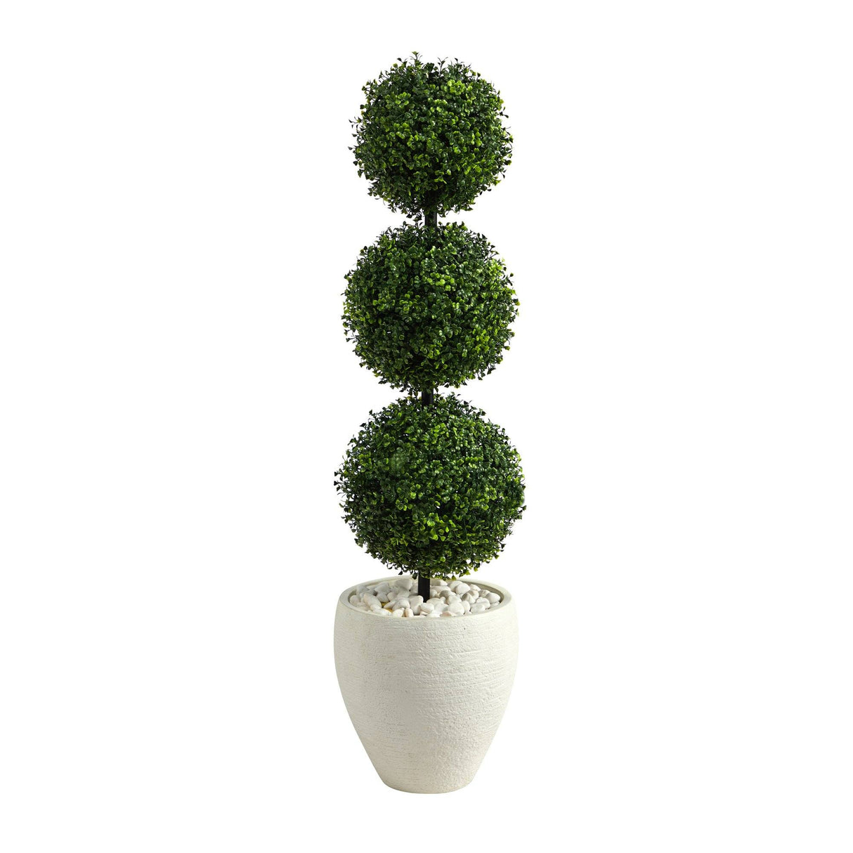 3.5’ Boxwood Triple Ball Topiary Artificial Tree in White Planter (Indoor/Outdoor)-Parc Decor