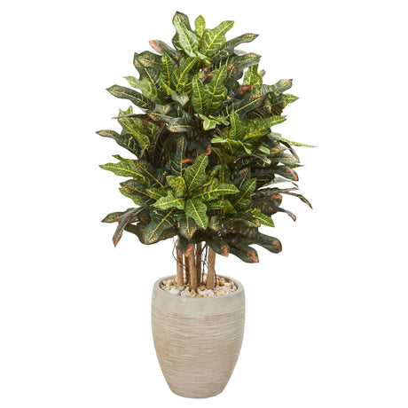 3.5’ Croton Artificial Plant in Sand Colored Planter-Parc Decor