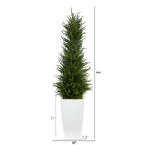 3.5’ Cypress Artificial Tree in White Metal Planter (Indoor/Outdoor)-Parc Decor