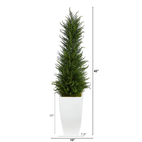 3.5’ Cypress Artificial Tree in White Metal Planter (Indoor/Outdoor)-Parc Decor
