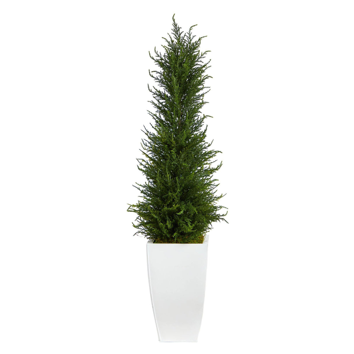 3.5’ Cypress Artificial Tree in White Metal Planter (Indoor/Outdoor)-Parc Decor