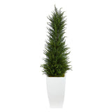 3.5’ Cypress Artificial Tree in White Metal Planter (Indoor/Outdoor)-Parc Decor