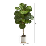 3.5’ Fiddle Leaf Artificial Tree in White Ceramic Planter-Parc Decor