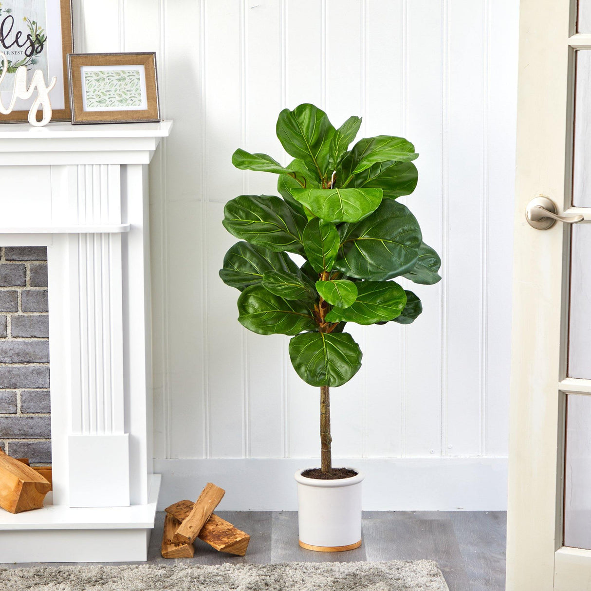 3.5’ Fiddle Leaf Artificial Tree in White Ceramic Planter-Parc Decor