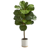 3.5’ Fiddle Leaf Artificial Tree in White Ceramic Planter-Parc Decor