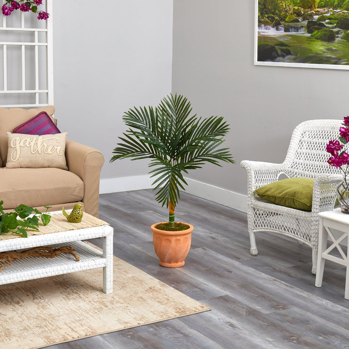 3.5’ Golden Cane Artificial Palm Tree in Terra-Cotta Planter-Parc Decor