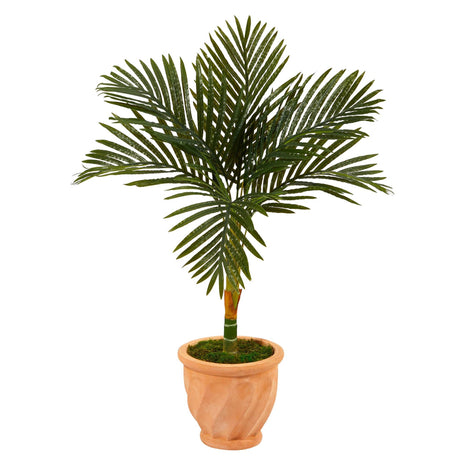 3.5’ Golden Cane Artificial Palm Tree in Terra-Cotta Planter-Parc Decor