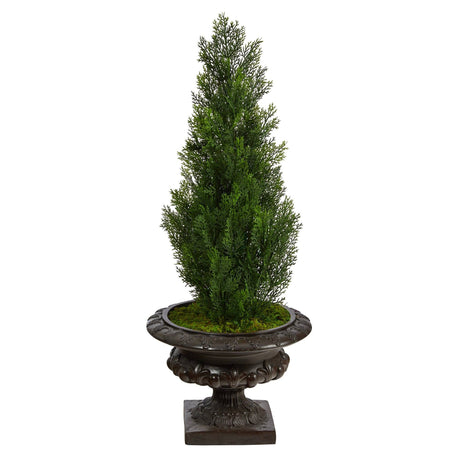 3.5’ Mini Cedar Artificial Pine Tree in Iron Colored Urn UV Resistant (Indoor/Outdoor)-Parc Decor