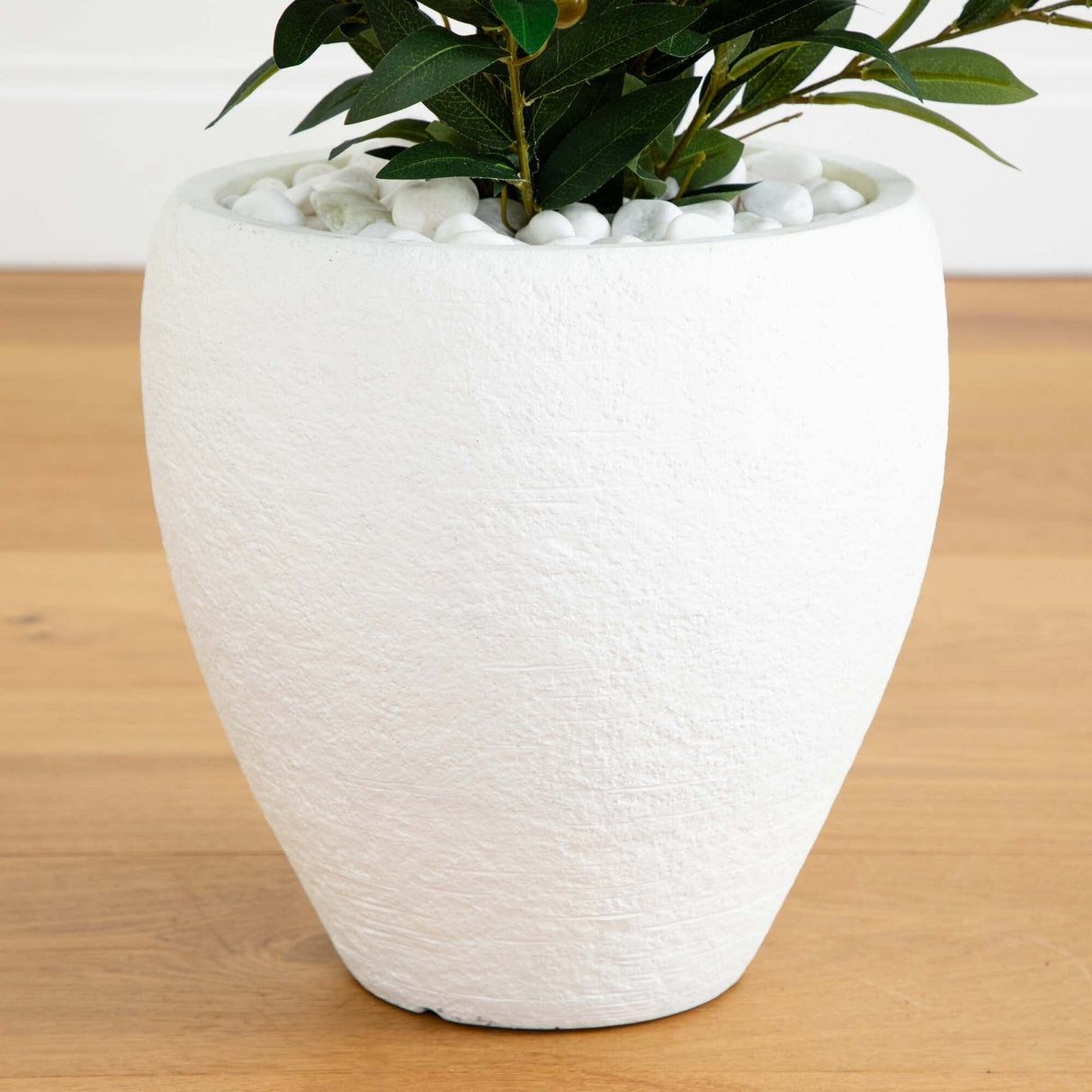 3.5’ Olive Cone Topiary Artificial Tree in White Planter (Indoor/Outdoor)-Parc Decor