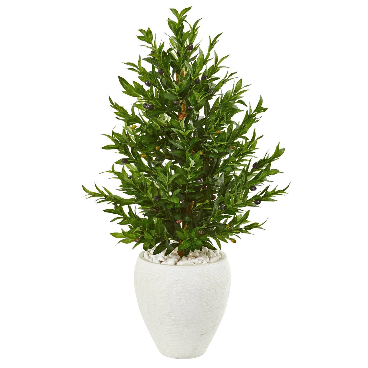 3.5’ Olive Cone Topiary Artificial Tree in White Planter (Indoor/Outdoor)-Parc Decor