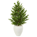 3.5’ Olive Cone Topiary Artificial Tree in White Planter (Indoor/Outdoor)-Parc Decor