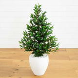 3.5’ Olive Cone Topiary Artificial Tree in White Planter (Indoor/Outdoor)-Parc Decor