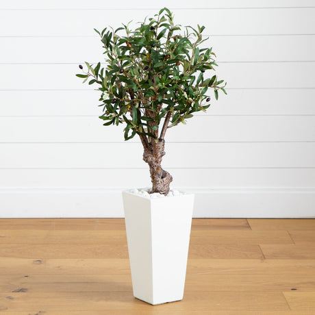 3.5’ Olive Tree in White Tower Planter-Parc Decor