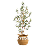 3.5’ Artificial Olive Tree with Handmade Jute & Cotton Basket with Tassels-Plant in Planter-Parc Decor