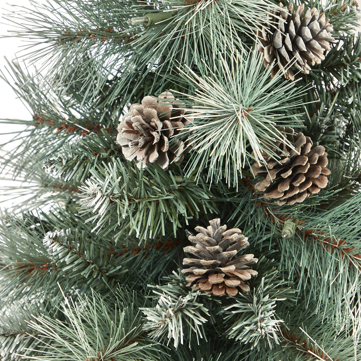 3.5’ Frosted Tip British Columbia Mountain Pine Artificial Christmas Tree with 50 Clear Lights, Pine Cones and 112 Bendable Branches in Metal Planter-Christmas Tree-Parc Decor
