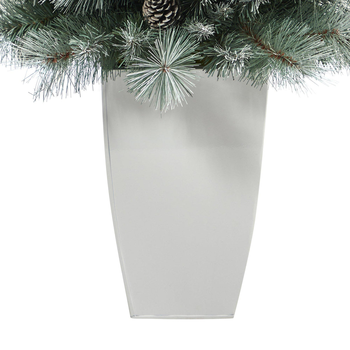 3.5’ Frosted Tip British Columbia Mountain Pine Artificial Christmas Tree with 50 Clear Lights, Pine Cones and 112 Bendable Branches in Metal Planter-Christmas Tree-Parc Decor