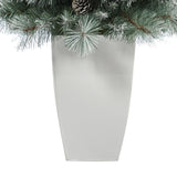 3.5’ Frosted Tip British Columbia Mountain Pine Artificial Christmas Tree with 50 Clear Lights, Pine Cones and 112 Bendable Branches in Metal Planter-Christmas Tree-Parc Decor