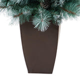 3.5’ Frosted Tip British Columbia Mountain Pine Artificial Christmas Tree with 50 Clear Lights, Pine Cones and 112 Bendable Branches in Metal Planter-Christmas Tree-Parc Decor