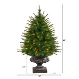 3.5’ New England Pine Artificial Christmas Tree with 50 Clear Lights and 117 Bendable Branches in Iron Colored Urn-Christmas Tree-Parc Decor
