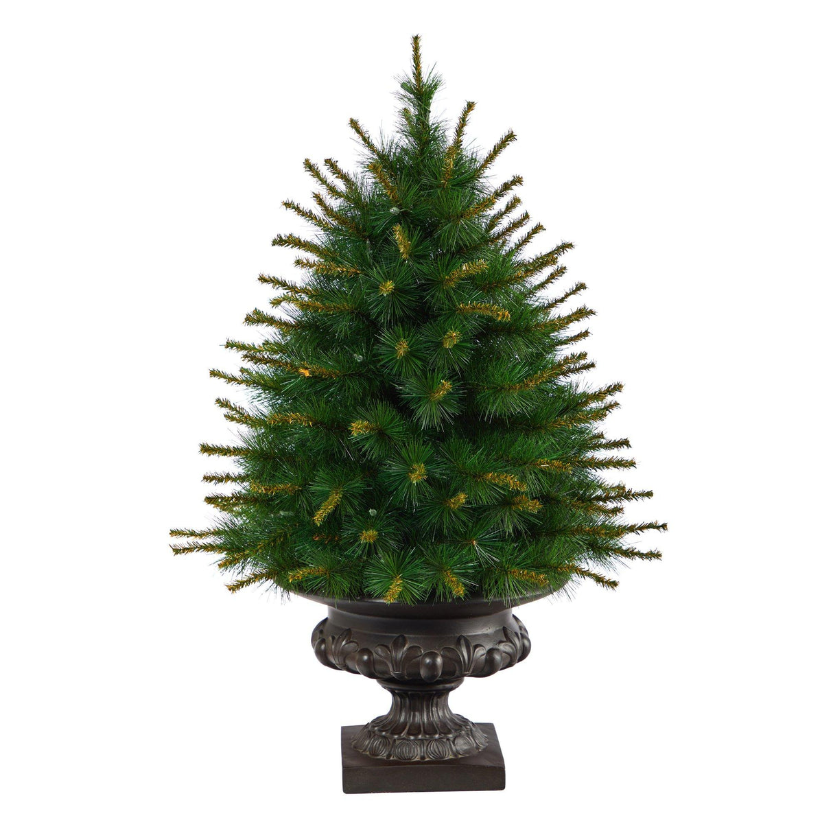 3.5’ New England Pine Artificial Christmas Tree with 50 Clear Lights and 117 Bendable Branches in Iron Colored Urn-Christmas Tree-Parc Decor