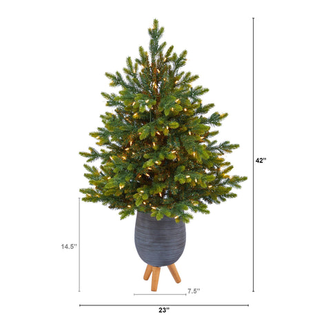 3.5’ North Carolina Fir Artificial Christmas Tree with 150 Clear Lights and 563 Bendable Branches in Gray Planter with Stand-Christmas Tree-Parc Decor
