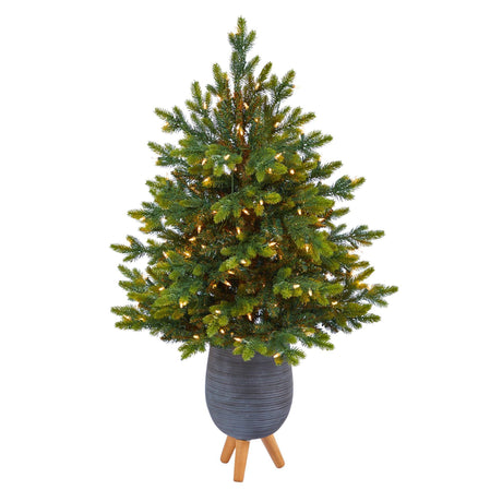 3.5’ North Carolina Fir Artificial Christmas Tree with 150 Clear Lights and 563 Bendable Branches in Gray Planter with Stand-Christmas Tree-Parc Decor