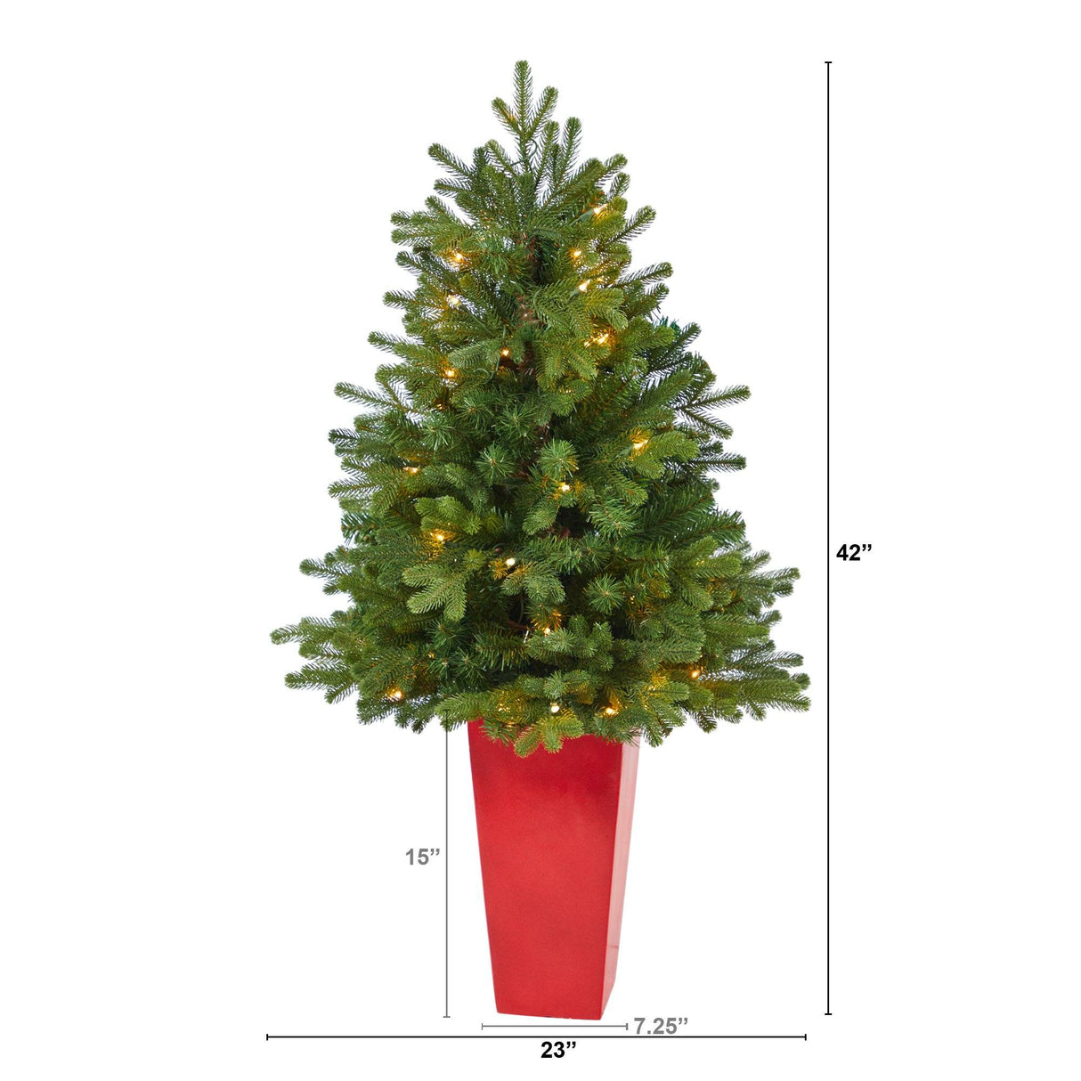 3.5’ Washington Fir Artificial Christmas Tree with 50 Clear Lights in Tower Planter-Christmas Tree-Parc Decor