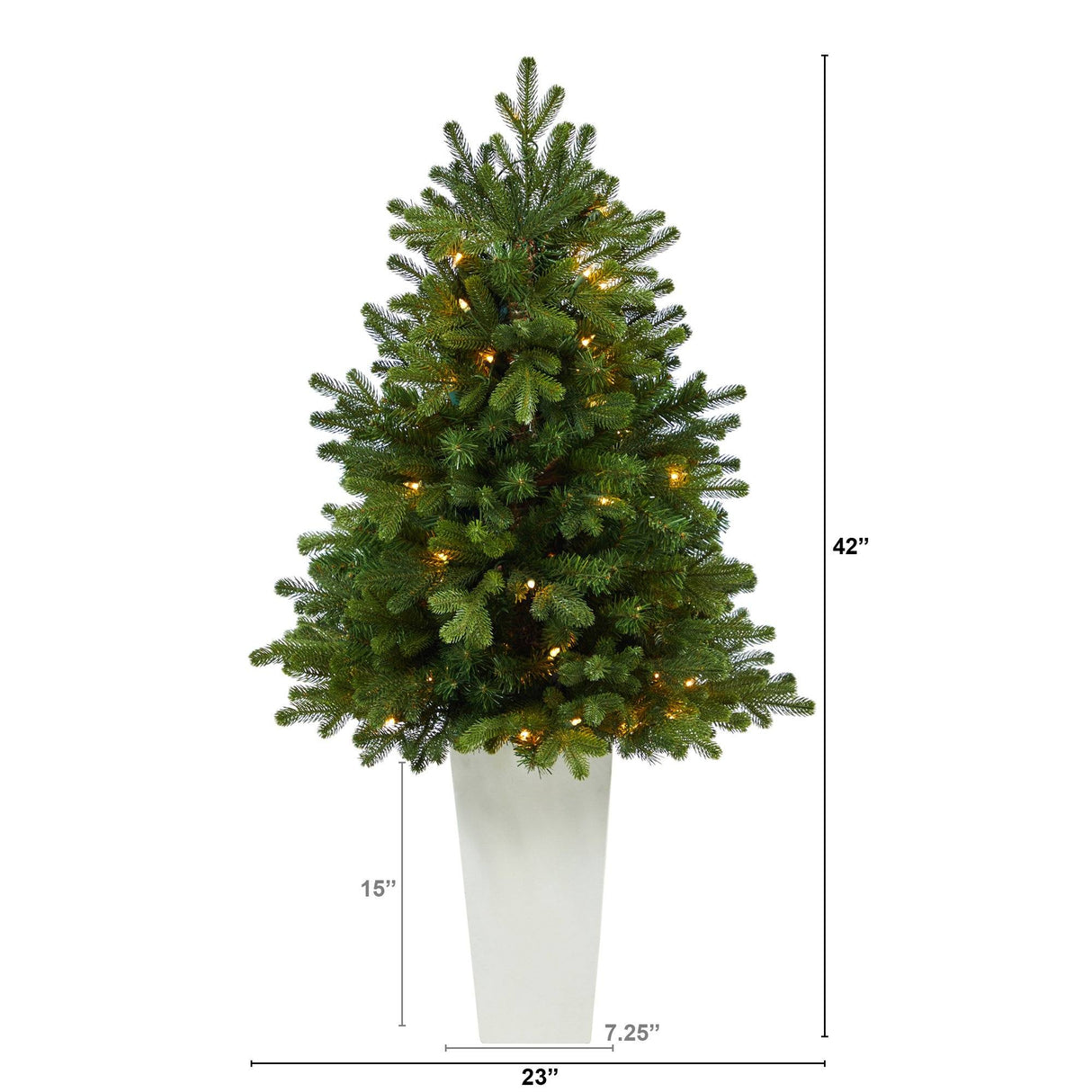 3.5’ Washington Fir Artificial Christmas Tree with 50 Clear Lights in Tower Planter-Christmas Tree-Parc Decor