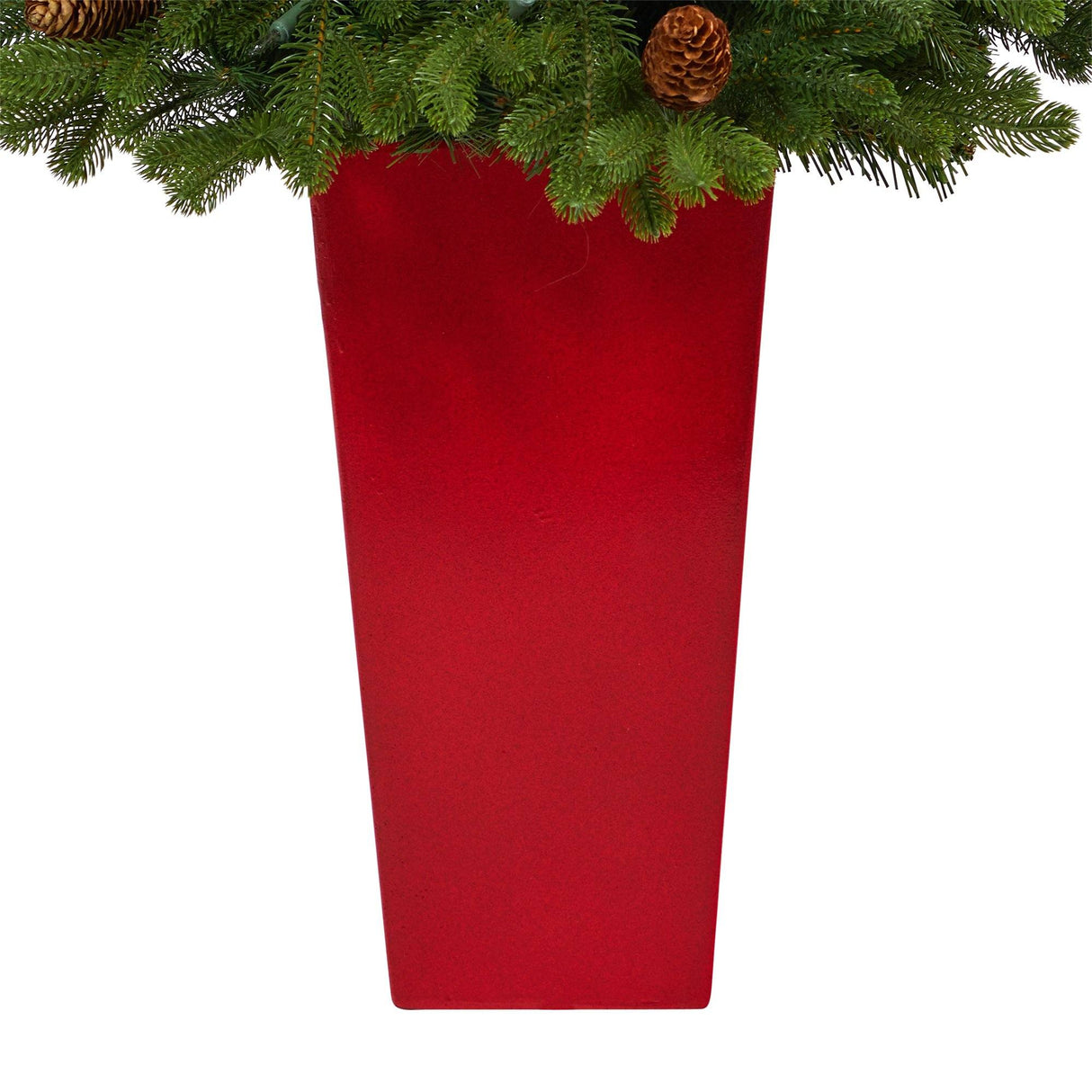 3.5’ Yukon Mountain Fir Artificial Christmas Tree with 50 Clear Lights and Pine Cones in Red Planter-Christmas Tree-Parc Decor