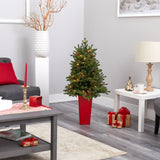 3.5’ Yukon Mountain Fir Artificial Christmas Tree with 50 Clear Lights and Pine Cones in Red Planter-Christmas Tree-Parc Decor