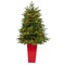 3.5’ Yukon Mountain Fir Artificial Christmas Tree with 50 Clear Lights and Pine Cones in Red Planter-Christmas Tree-Parc Decor