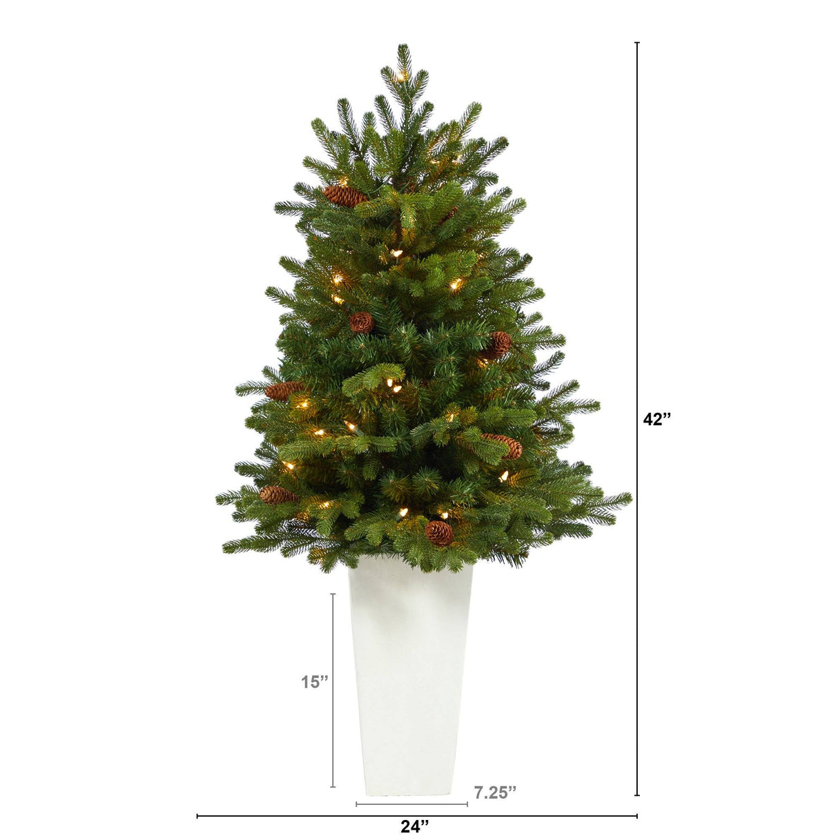 3.5’ Yukon Mountain Fir Artificial Christmas Tree with 50 Clear Lights and Pine Cones in White Planter-Christmas Tree-Parc Decor