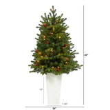3.5’ Yukon Mountain Fir Artificial Christmas Tree with 50 Clear Lights and Pine Cones in White Planter-Christmas Tree-Parc Decor