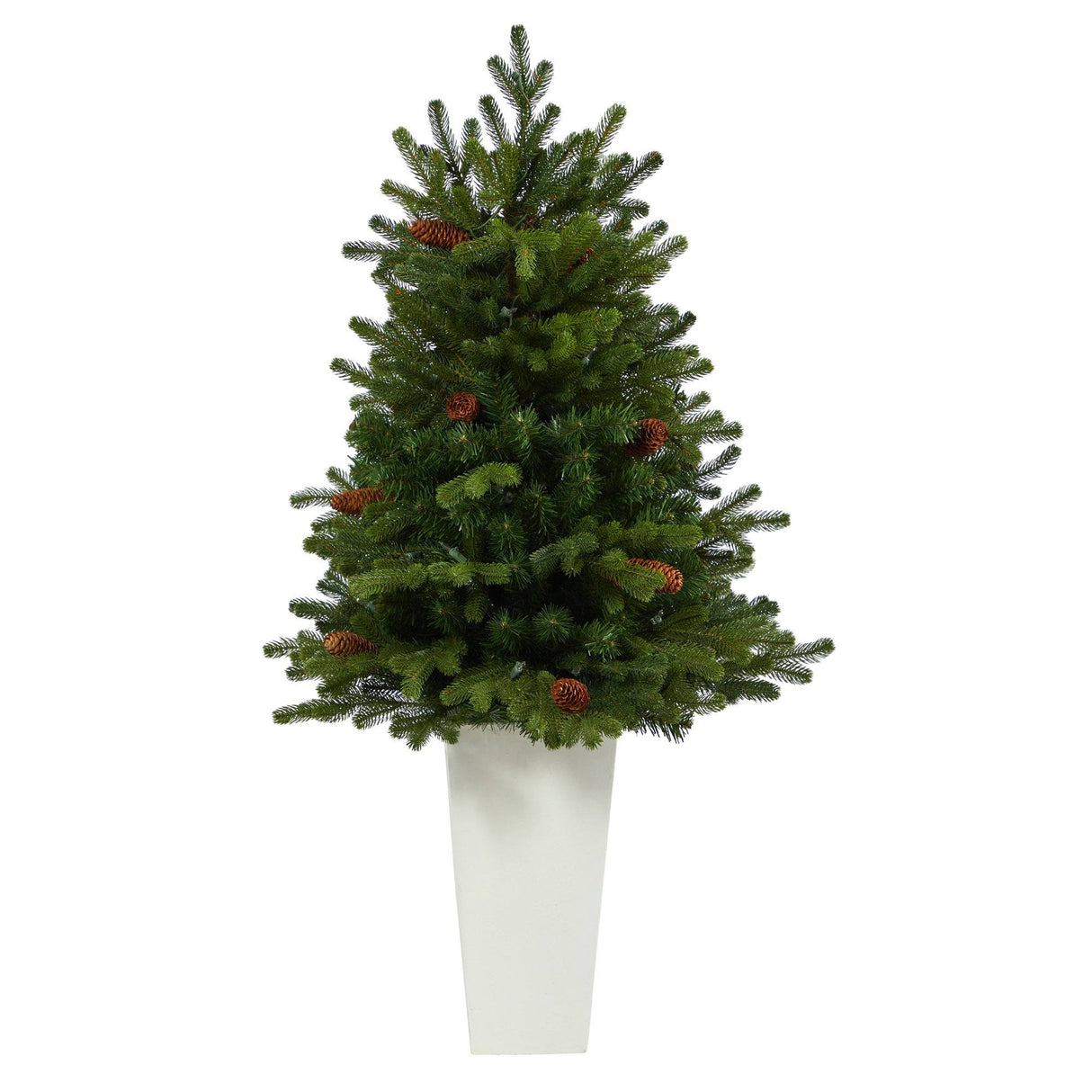 3.5’ Yukon Mountain Fir Artificial Christmas Tree with 50 Clear Lights and Pine Cones in White Planter-Christmas Tree-Parc Decor
