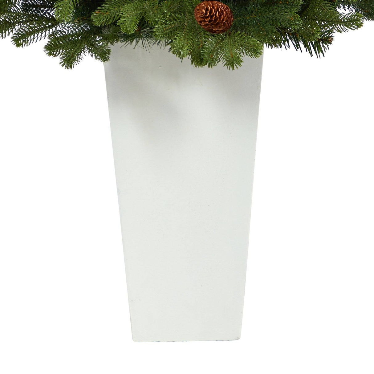 3.5’ Yukon Mountain Fir Artificial Christmas Tree with 50 Clear Lights and Pine Cones in White Planter-Christmas Tree-Parc Decor