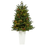 3.5’ Yukon Mountain Fir Artificial Christmas Tree with 50 Clear Lights and Pine Cones in White Planter-Christmas Tree-Parc Decor