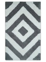3x5, 4x6 and 5x7 Hand Woven Shag Ivory and Gray Geometrical Pattern Art Silk Soft Viscose Area Rug-Area Rug-Parc Decor