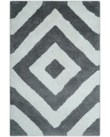 3x5, 4x6 and 5x7 Hand Woven Shag Ivory and Gray Geometrical Pattern Art Silk Soft Viscose Area Rug-Area Rug-Parc Decor
