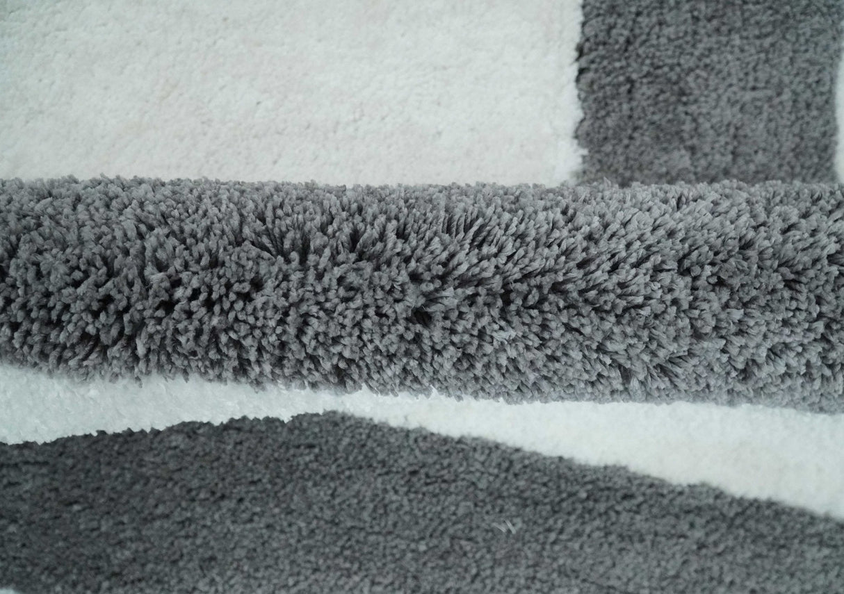 3x5, 4x6 and 5x7 Hand Woven Shag Ivory and Gray Geometrical Pattern Art Silk Soft Viscose Area Rug-Area Rug-Parc Decor